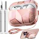 Inesore for AirPods Pro 3 Case 2025 with Lock, for Women Girly Floral Cute Case Compatible with Apple Airpods Pro 3rd Generation Cover, with Phone Stand,Keychain & Cleaner Kit-Pink Gold Marble