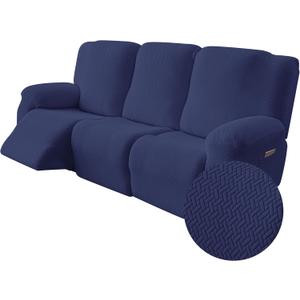 Genina Recliner Sofa Covers - Stretch Reclining Couch Covers with Stripe Jacquard - 3 Seat Cushion Slipcovers with Soft Fabric - Furniture Protector for Pet Kid (Navy Blue) (72-111 in 3 Seater)