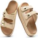 DREAM PAIRS Platform Sandals Women Raffia Espadrilles Summer Comfortable Wedge Sandals Beach Vacation Adjustable Buckle Cute Slide Sandals (10, Natural)