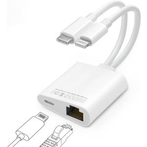 USB C to Ethernet Adapter,Apple MFi Certified Lightning to 10/100 Gigabit Ethernet Internet Adapter, 2 in 1 RJ45 LAN Network Dongle with PD Charging Prot for iPhone iPad Samsung Android MacBook Laptop