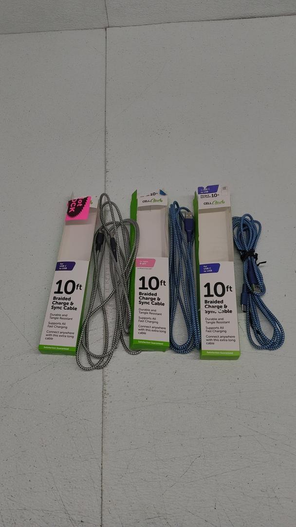 Set 3 Pack CELLCandy 10ft USB-A to 8-Pin Braided Charge & Sync Cable