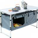 JOUYEK Camping Table, Folding Camping Table with Storage, Portable Kitchen Table, Lightweight, 3 Heights Adjustable Camping Furniture for BBQ, Picnic, Camping, Hiking, Beach, and Indoor