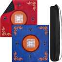 Cedilis Set of 2 Mahjong Mat with Carrying Bag, Anti Slip Mahjong Table Cover Mat for Tile Games, Board Game, Poker, Cards, 31.5 x 31.5 Inches, Noise Reduction, Blue and Red