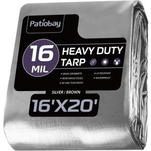 Tarp 16x20FT, 16 Mil Large Tarp, Tarps Heavy Duty Waterproof with Grommets Every 23.6", 420D Thick Plastic Tarp, UV Resistant Tear&Fade Resistant, Reinforced Edges for Outdoor Pool Camp Tent