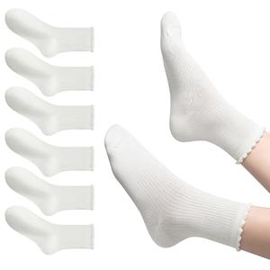 HOZMOZ 6 Pairs Ruffle Socks Women, 98% Cotton Cute Frilly Ankle Socks, Size 5-9, Casual, Work, Outfit Essentials