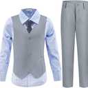 Boys Suits Toddler Formal Suit Set Kids Ring Bearer Outfit for Teen Boys Wedding Tuxedo Communion Dress Clothes (5, Light Gray-plaid Shirt)