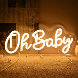 SYLHOME Oh Baby Led Neon Light Sign Nursery Bedroom Wall Decor Sign Baby Shower Kids Birthday Christmas Party Backdrop Decor 11.8" X 5.1" USB