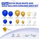 187PCS Royal Blue and Gold Balloons Arch Garland Kit, 5 10 12 18inch Royal Blue and Gold White Balloons with Gold Foil Balloons for Baby Shower Anniversary Wedding New Year Birthday Party Decorations