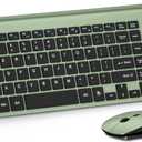Wireless Keyboard and Mouse Ultra Slim Combo, TopMate 2.4G Silent Compact USB 2400DPI Mouse and Scissor Switch Keyboard Set with Cover, Batteries Included, for PC/Laptop/Windows/Mac - Green Black