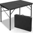 E EASTSTORM 35 inch Folding Table for 4 Person, Heavy-Duty Metal Tabletop, 2 Adjustable Height Camping Table, Portable Outdoor Table with Carrying Handle,for Patio, Picnic, Parties, BBQs, Black
