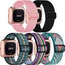 5 Pack Bands Compatible with Fitbit Versa 2 Bands for women/Versa Lite/SE, Soft Adjustable Nylon Braided Sport Solo Loop Smartwatch Band for Fitbit Versa2/Lite/SE Women Men