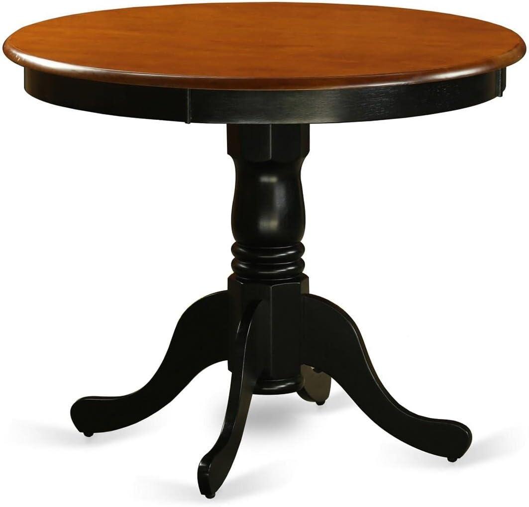 East West Furniture ANT-BLK-TP Antique Kitchen Dining Table - a Round Solid Wood Table Top with Pedestal Base, 36x36 Inch, Black & Cherry