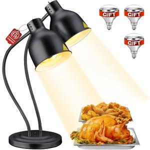 Food Heat Lamp: [Rapid-Heating Bulbs Included] [Steady Heating] Commercial Food Warmer Lamp, Electric Heat Lamp for Food Catering Food Warming Lamp for Buffet Parties (Painted Black, 32" (2-Head))