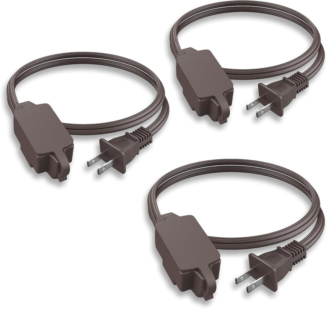 PLUGTUL Indoor Extension Cord 3 FT, 2 Prong Brown Extension Cord, 3 Polarized Outlets with Safety Cap Protect for Home Office, 16/2 SPT-2 ETL Listed, 3 Pack