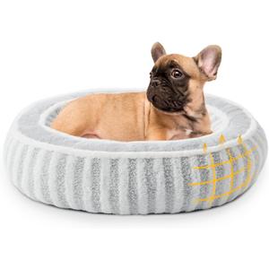 Dog Bed Medium Size Dogs, Washable Large Cat Beds for Indoor Cats with Anti-Slip Bottom, Supportive Soft Calming Sleeping Pet Bed for Puppy and Kitten, 25 inches, White