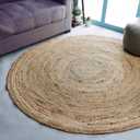 Hausattire Hand Woven Jute Braided Rug, 4’ Round – Natural, Reversible Boho Entry Area Rugs for Kitchen, Living Room I Farmhouse Decorative Floor Rug, 4 Feet Round