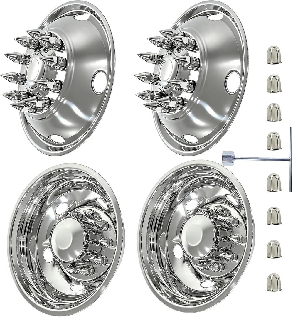 19.5" Stainless Steel Wheel Simulators with Spikes Nuts Cover,10 Lug 5 Vent Holes Hubcaps,Bolt-on Wheel Cover Compatible with Ford 2005-2026 F450/F550,Patent Pending
