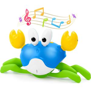Crawling Crab Baby Toy, Increase Baby's Tummy Time Crab, Inspire Crawling, Automatic Obstacle, Rechargeable, Music, Remote Control Truck, Recording, Dancing Crab Toy RC Car for Kid Development (Blue Green)