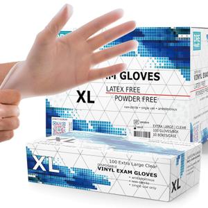 Powder Free Disposable Gloves X Large, [1000 Count] - 4 Mil Clear Vinyl Gloves- Extra Strong, 4 Mil Thick - Latex Free, Food Safe, Medical Exam Gloves, Cleaning Gloves - 10 Boxes of 100
