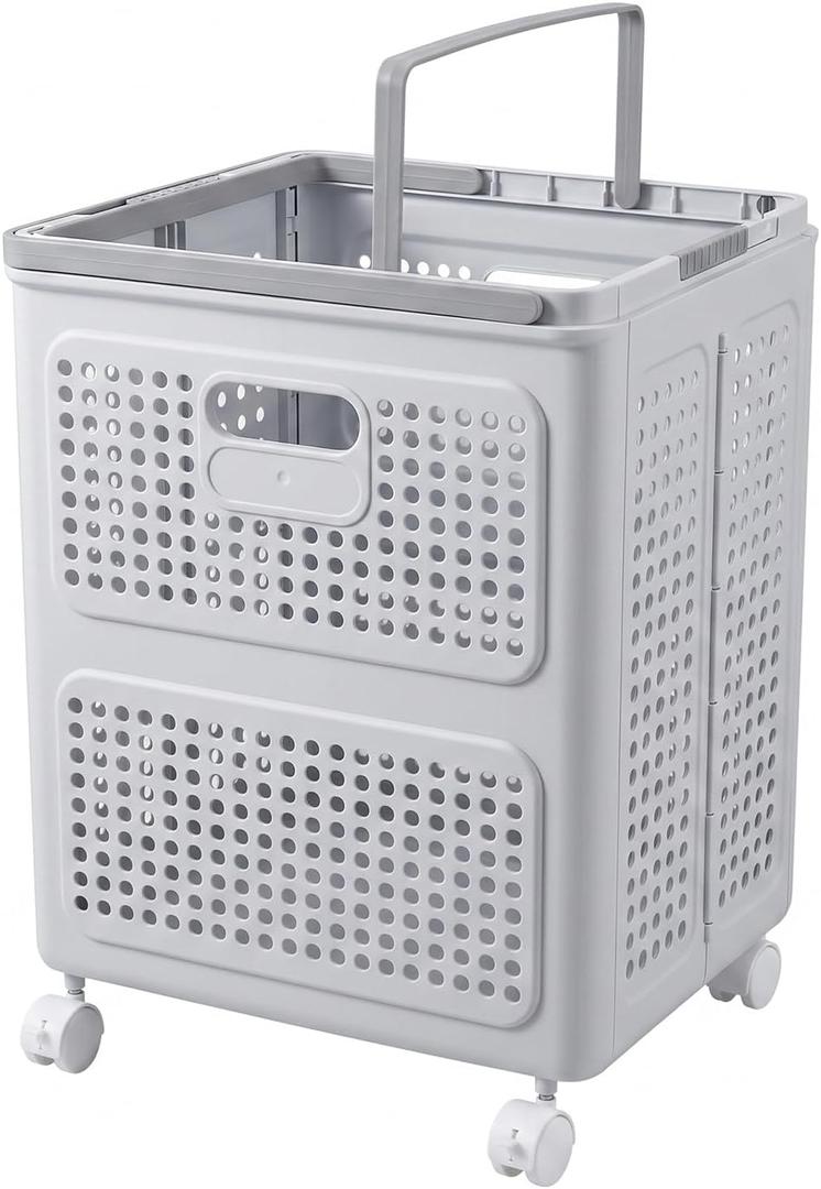 65L Wheeled Collapsible Laundry Basket with Handles