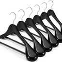 HOUSE DAY High-Grade Suit Hangers, Wide Shoulder Wooden Hangers with Non-Slip Pants Bar, Smooth Finish 360 Swivel Hook Solid Wood Coat Hangers for Dress, Jacket, Heavy Clothes Hanger 6 Pack (Black)