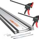 POWERTEC 110" Track Saw Guide Kit for Makita and Festool, Includes 2PK 55" Guide Rails, 2PK Guide Rail Connectors, and 2PK 8-3/4 Inch Track Saw Clamps (72072)