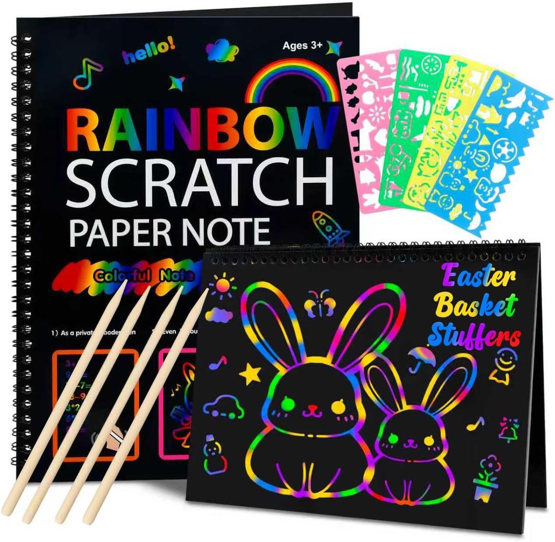 Easter Basket Stuffers for Teens: Scratch Paper Art Crafts Back to School Classroom Teacher Supplies Easter Gifts for Kids Game Party Favors Activities Toys for Boy Girls Ages 3-12 Years Old 2Pack
