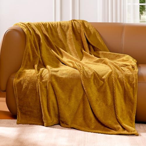 blunique Fleece Throw Blanket for Couch Plush Warm Blankets for Bed, Fuzzy Cozy Flannel Blanket Throw for Sofa, Travel Jacquard Pattern Yellow 51x63 Inches