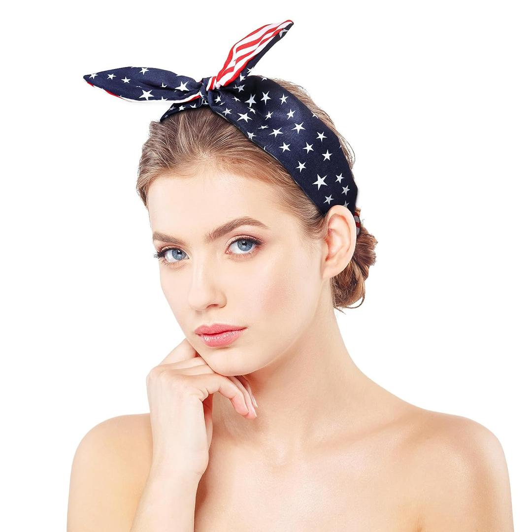 3 x 1Pcs 4th of July Headbands for Women with Patriotic USA Bows, 4th of July Wide Red White and Blue Knotted Bow Hair BandsBands Fourth of July Accessories Gifts for Memorial Day Independence Day