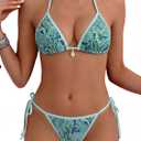 Tainehs Women's Sexy Halter Bikini Set Triangle Top String Swimwear Two Piece Swimsuits Cheeky Bathing Suit (Teal Print, Small)