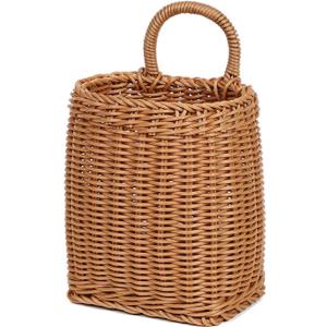 Hanging Wall Basket Plastic Woven Front Door Basket, Decorative Door Baskets for Flowers Plants, Hanging Wicker Basket for Kitchenware Farmhouse