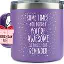 Birthday Gifts for Women Friendship - Sometimes You Forget Your Awesome Gifts Purple Coffee Mug for Her 14oz Inspirational Unique Graduation Gift Ideas 2025 Thank You Gift for Teachers Appreciation