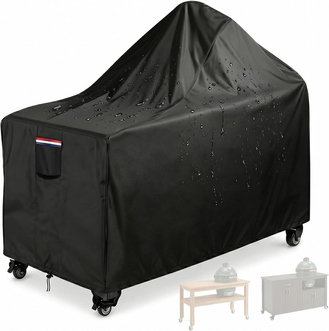 Big Green Egg Covers fit for 60 Inch Kamado Ceramic Grill, Outdoor Big Green Egg Table Cover Heavy Duty 600D Waterproof, Compatible with BigGreen Egg Table 60" L x 30" D x 50" HBlack