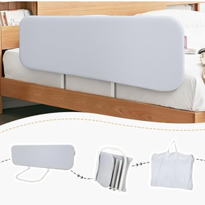 Q-MIULIKE Baby Bed Rail for Toddlers Portable Foldable Travel Toddler Bed Rails Easy to Install 27 Height Adjustable Suitable for Full King Queen Twin Bed Sizes (Grey 31.5 Inch, 1 Piece)
