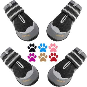 QUMY Dog Shoes for Large Dogs, Medium Dog Boots & Paw Protectors for Winter Snowy Day, Summer Hot Pavement, Water-Resistant in Rainy Weather, Outdoor Walking, Indoor Hardfloors Skid-Resistant Sole