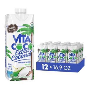 Vita Coco Organic Extra Coconut Water More "Coconutty" Flavor Hydrating Electrolytes Vital Nutrients 16.9 Fl Oz (Pack of 12) (EXP 03/18/26)