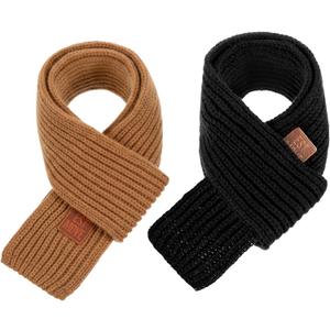 2 Pack Warm Kids Winter Knit Scarves Soft Knitted Neck Warmer Scarf Warm Scarves Wrap for Boys Girls (Black, Brown)