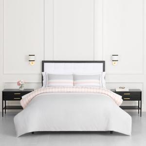 kate spade new york Engineered Stripe 3-Piece Full/Queen Comforter Set, 300 Thread Count and 100% Cotton Reversible Cover, All Season Warmth Bedding, Machine Washable, Pink and Grey