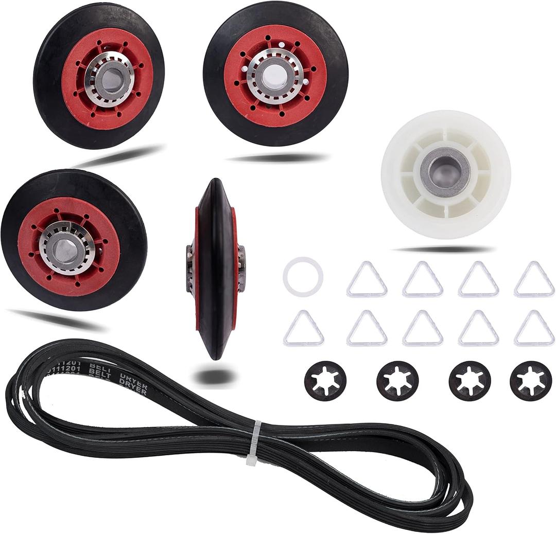 Dryer Repair Kit Drum Roller Idler Pulley Belt Fit for Maytag 3000 Series MEDE500VW1 MEDE300VW1 MEDC215EW1 MED9600SQ0 MED9700SQ0 MEDX500XW0 MEDC700VW0 MEDX600XW0 MGDE500VW2 MGDB850YG1 MEDX700XW0