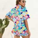 Hawaiian Shirt Woman 60s 70s Outfit Retro Disco Hippie Party Shirts Floral Button Up Short Sleeve Tops (XL)