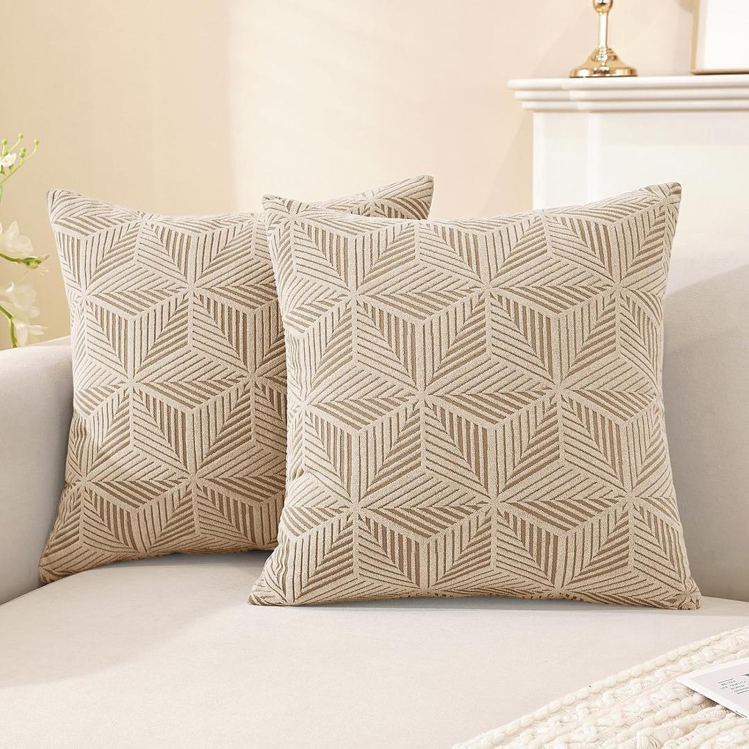 SYSLOON Decorative Throw Pillow Covers 18x18 Inch Set of 2,Pillow Covers for Couch Square Pillow Covers Home Decor Living Room Bed,Khaki
