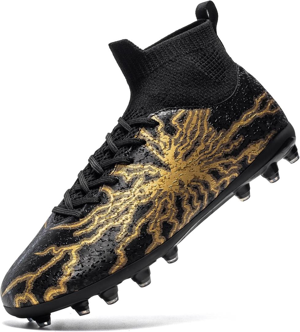 Kids Soccer Cleats Boys Girls Training Football Cleats Youth High-top Soccer Shoes for Little/Big Professional Athletic Outdoor Football Shoes (Black, 3 Big Kid)