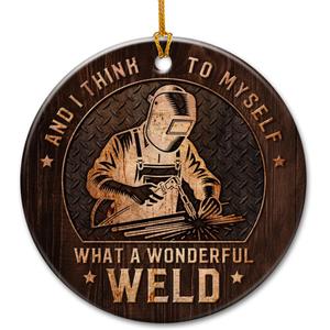 Welding Christmas Ornament 2025 - Welder Ornament for Men, Women, Dad, Brother, Husband - Mechanic, Blue Collar Worker Ideas - Double-Sided Ceramic Ornaments Hanging Decor
