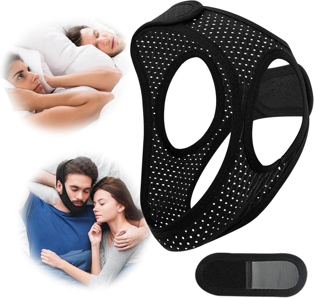 Chin Strap for Sleeping, Adjustable Breathable Jaw Support, High Elasticity Snoring Reduction Aid for Men and Women-BYKC