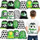 Woanger 24 Pcs Soccer Gift Bags 9.8 x 11.8 Inch Soccer Drawstring Party Favor Bag Fabric Goodie Candy Treat Snack Bags for Team Sport Ball Theme Birthday Party Supplies