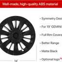 KAVANIC 4PCS Wheel Covers Fits for Model Y 19 inch Multi-Spoke Style, Matte Black ABS Hubcaps Fits for Tesla Y 19" Gemini Wheels 2020-2024, Long Range Support Logo Symmetry Design (RWD/AWD)