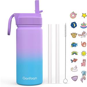 Kids Water Bottle, 16oz Water Bottles with Straw and Stickers, Stainless Steel Vacuum Double Wall Insulated cup, Kids Water Bottle for School, Gifts for Girls(Purple and Blue)