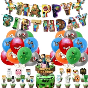 38 Pcs Birthday Party Decorations, Pixel Styled Gamer Party Supplies Include Happy Birthday Banner, Balloons, Cake Toppers, Cartoon Party Celebrate Supplies