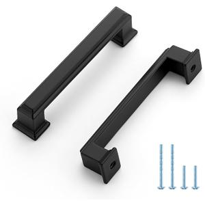 Ravinte Hardware 10 Pack Matte Black Cabinet Pulls, 3-3/4 Inch (96mm) Hole Center Zinc Alloy Drawer Handles for Kitchen Cabinets, Cupboards, Dressers, Square Solid Metal Hardware