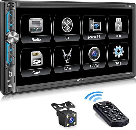 PLZ MP-902 Double Din Car Stereo, 7 Inch Full HD Capacitive Touchscreen Car Radio Receiver with Mirror Link, Bluetooth 5.1, Backup Camera, Steering Wheel Control, Subw, FM/AM Car Radio, USB/TF/AUX